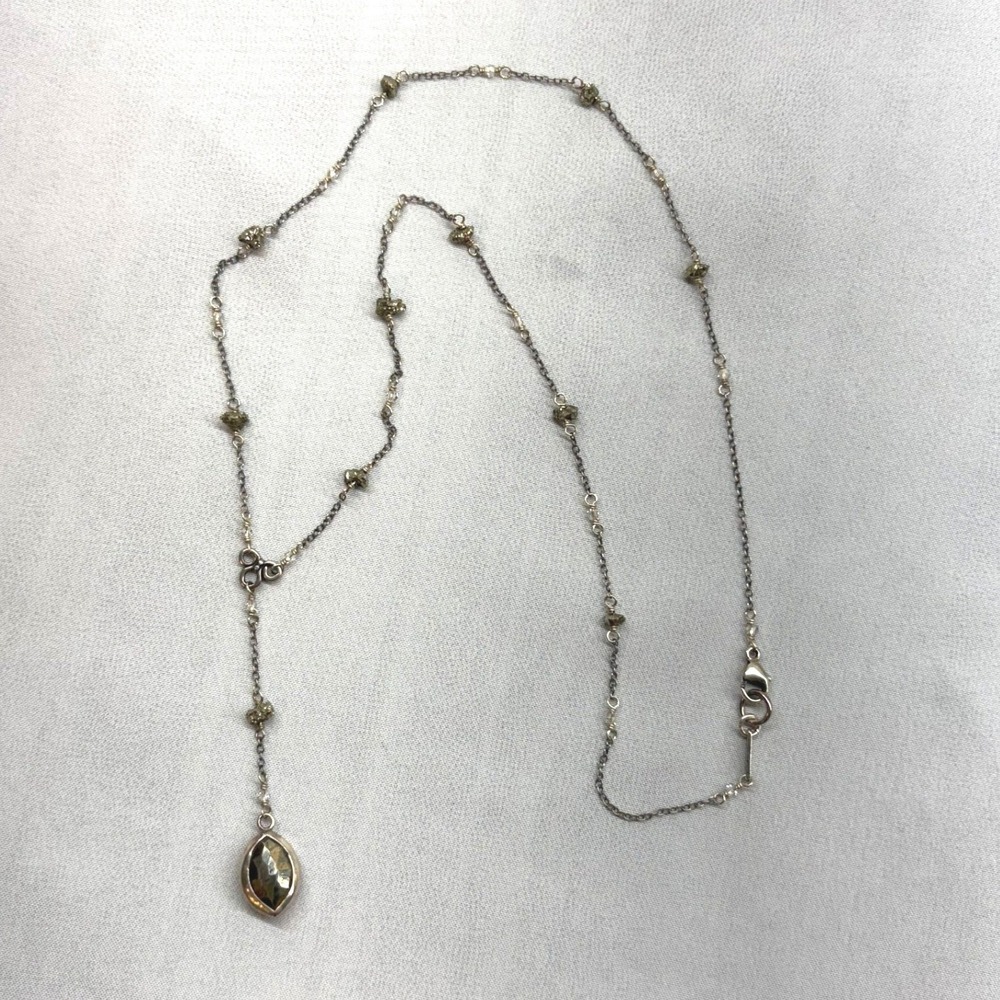 Chan Luu Lariat Necklace Womens OS Silver Excellent Pyrite Gemstone 925 Sterling - Picture 2 of 9